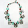 Collier tibétain argenté imitation turquoise et corail