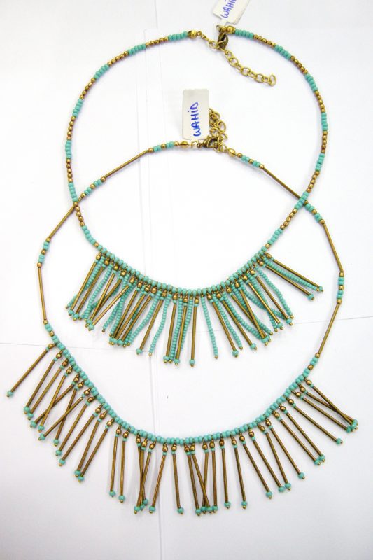 Collier En Perles De Laiton Et Turquoise - Style Bohème - État Comme Neuf