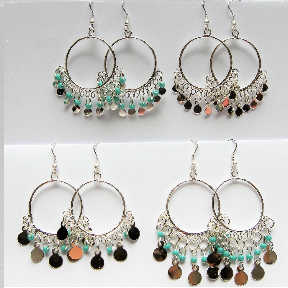 Boucles D'oreilles Anciennes Clips – Pierres Turquoise Et Métal Argenté