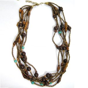 Collier Multi-rangs Bois et Verre