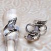 Bague argentée feuille et pierre de Lune