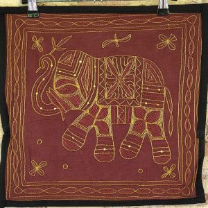 Housse de Coussin Éléphant Broderie dorée d'Inde