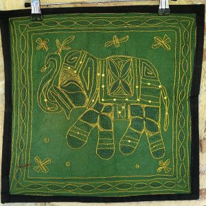 Housse de Coussin Éléphant Broderie dorée d'Inde