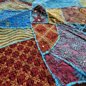 Tenture Murale patchwork de tissus recyclés indiens 0.9x1.40m - turquoise