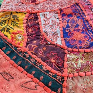 Tenture Murale patchwork de tissus recyclés indiens 0.9x1.40m - orange