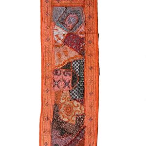 Tenture Murale patchwork de tissus recyclés brodés de perles 0.50x1.20m - orange