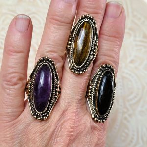 Alternative view of Bague Lili doré et oeil de tigre